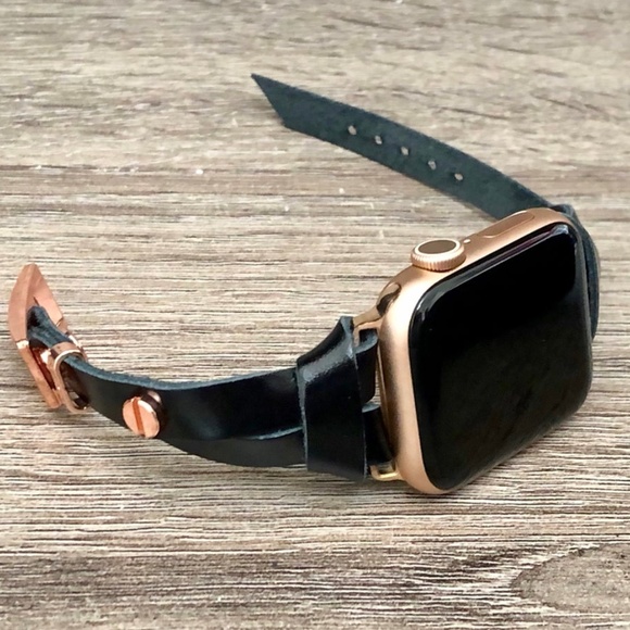 Black & Rose Gold Apple Watch Italian Leather Band main image 4